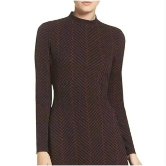 Ivanka Trump Mock Neck Long Sleeve Black and Red Dress Flare A-line Dress Size 4 - Picture 1 of 8